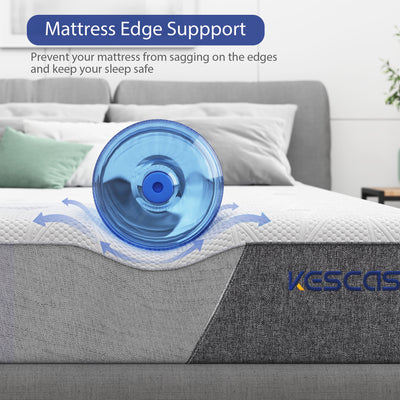 Kescas 12 Inch Hybrid Queen Mattress - Bamboo Charcoal Gel Memory Foam, Moisture-Wicking Cover