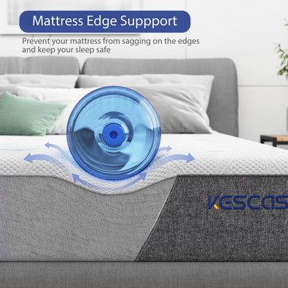 Kescas 12 Inch Hybrid Queen Mattress - Bamboo Charcoal Gel Memory Foam, Moisture-Wicking Cover